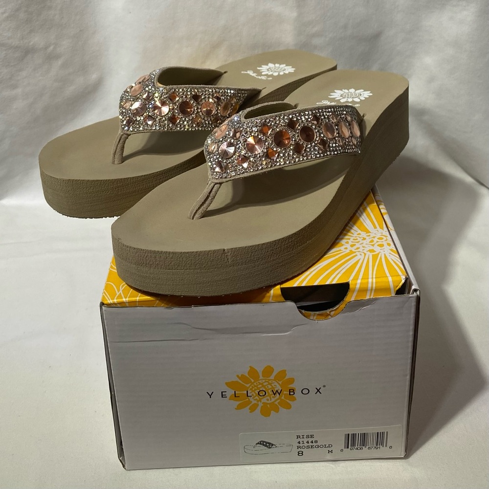 Yellow Box Rise Wedge Sandal Rose gold Women Size 8 (NWT)